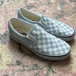 Vans Checkerboard Classic Slip Ons Blue and White Size 7.5, Worn Once
